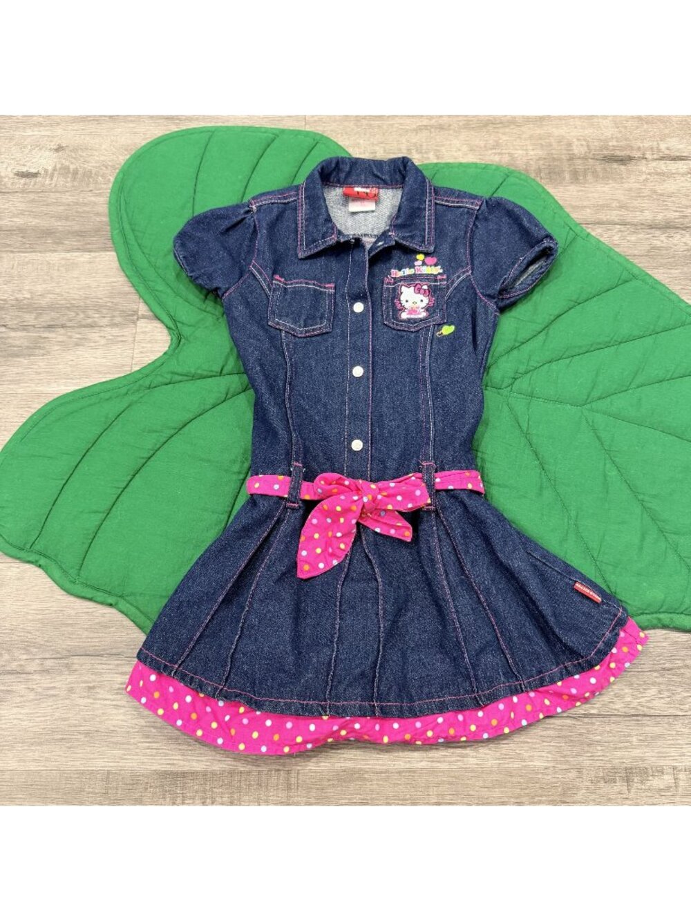 Hello Kitty Girls 6X Denim Belted Embroidered Dress